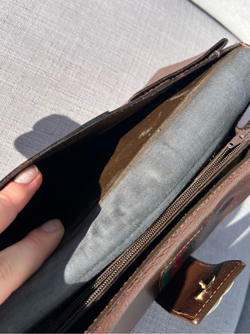 Gucci Web Sherry Line brown leather clutch bag wallet - Picture 11 of 12